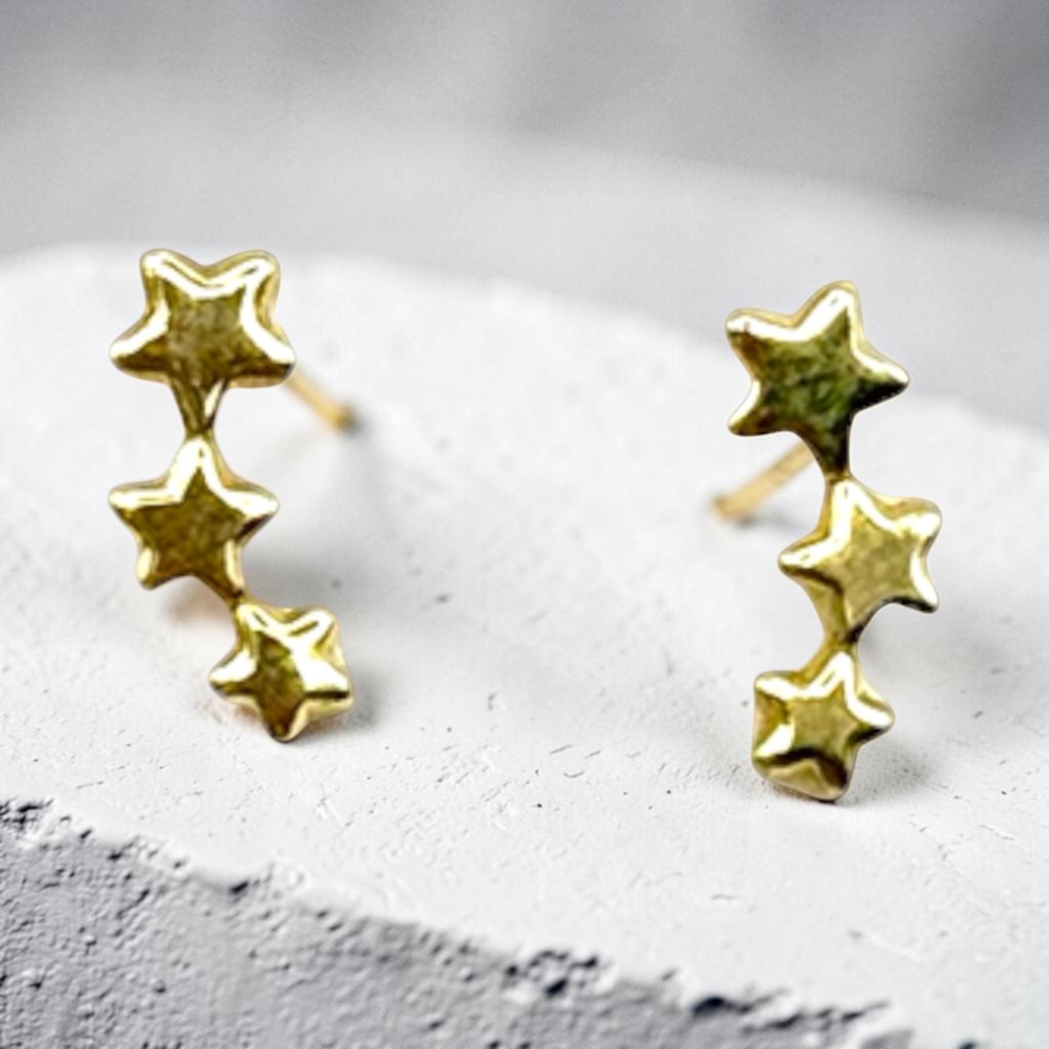 10K Gold 3-Stars Stud Earrings