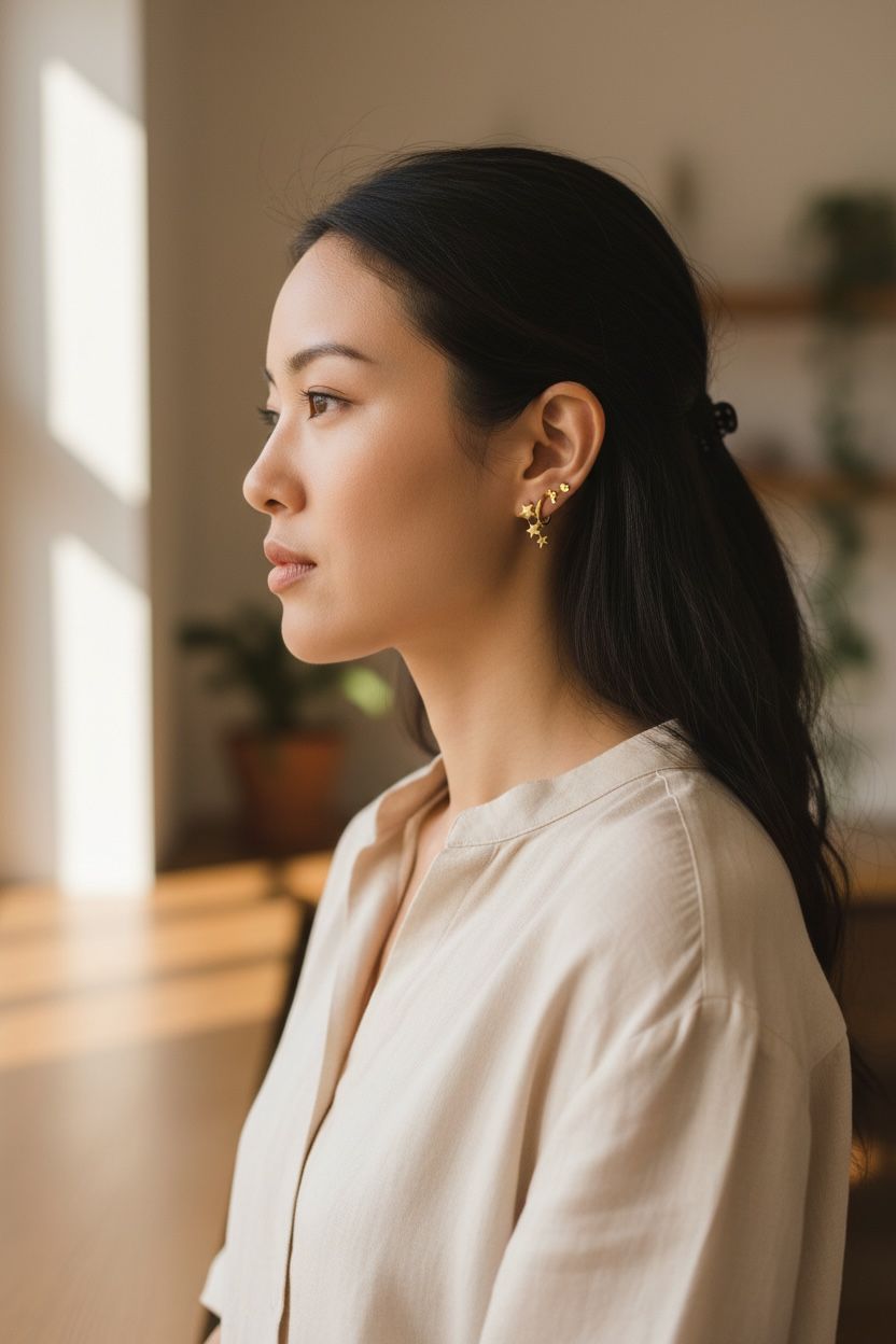 10K Gold 3-Stars Stud Earrings