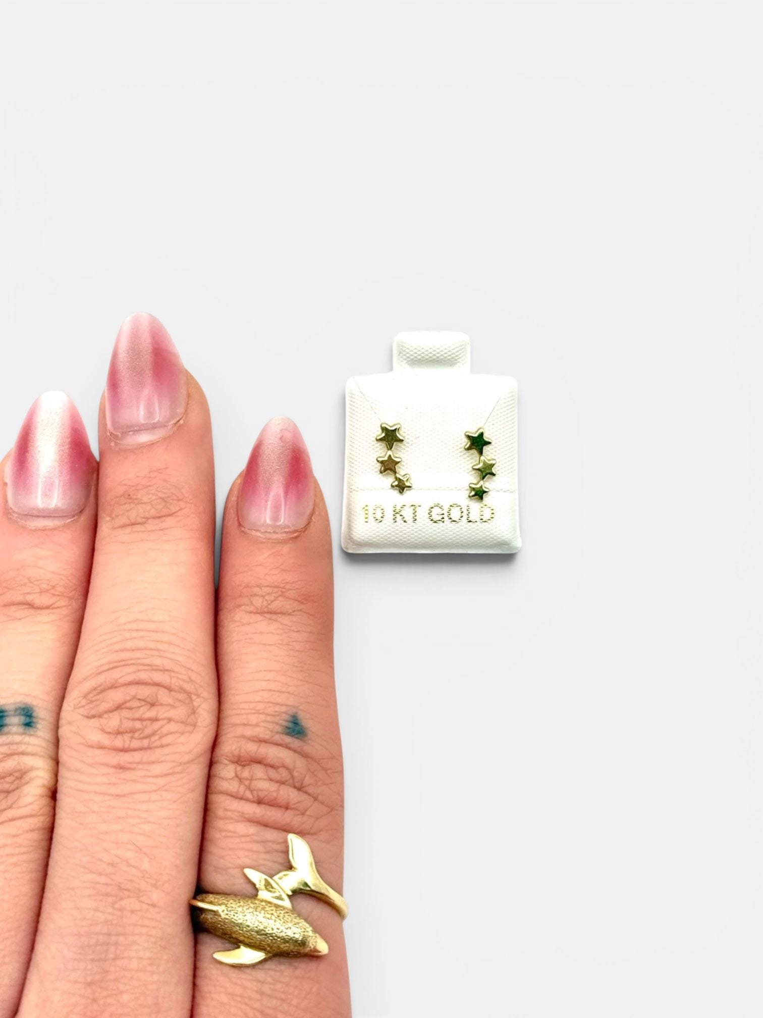10K Gold 3-Stars Stud Earrings