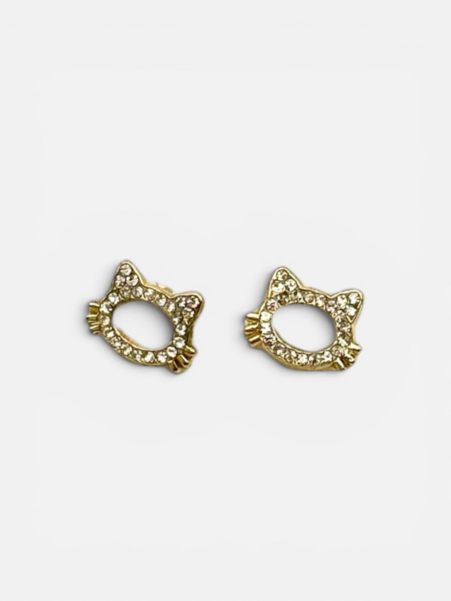 10K Gold Cat Zirconia Stud Earrings
