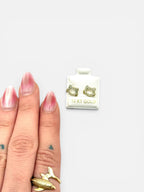 10K Gold Cat Zirconia Stud Earrings