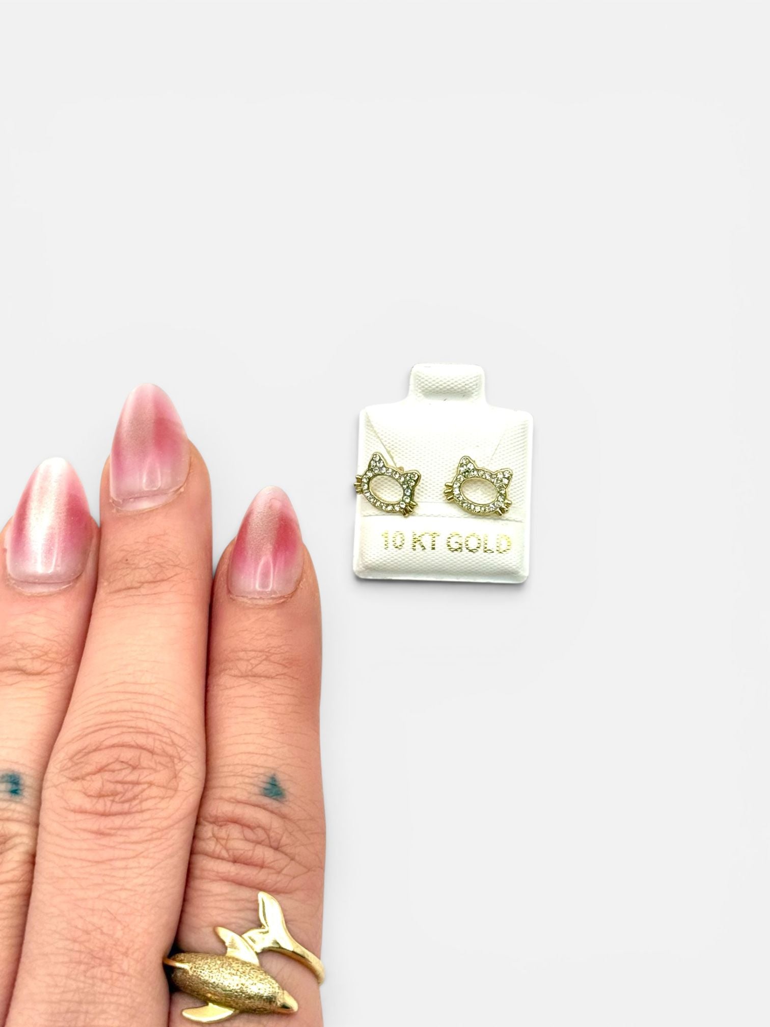 10K Gold Cat Zirconia Stud Earrings
