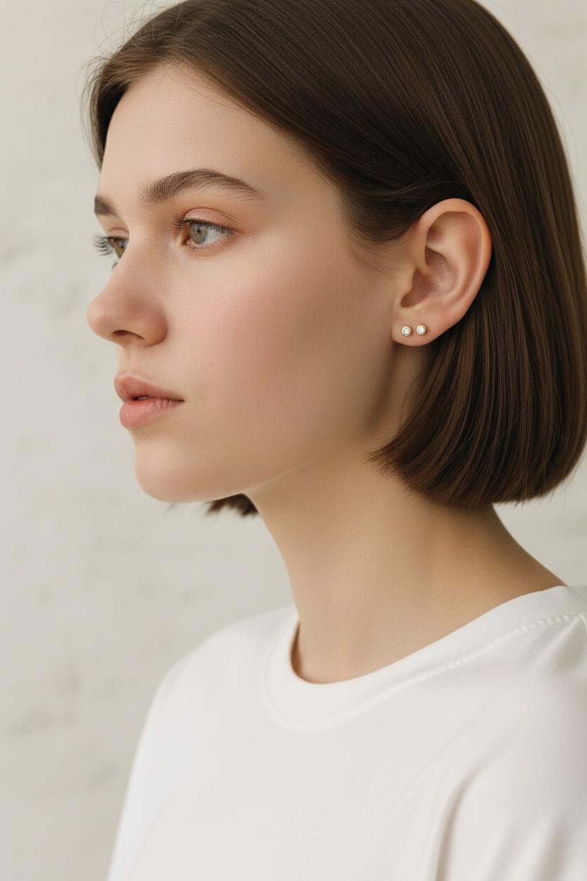 10K Gold Circle Diamond Cut Stud Earrings