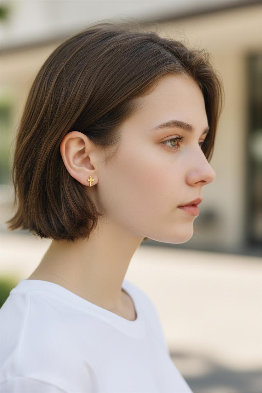 10K Gold Cross Stud Earrings