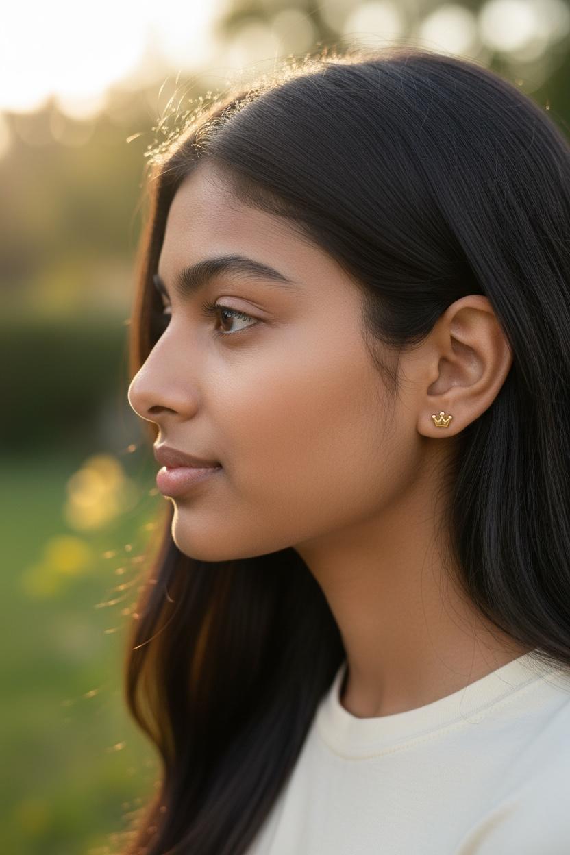 10K Gold Crown Stud Earrings