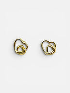10K Gold Double Heart Stud Earrings