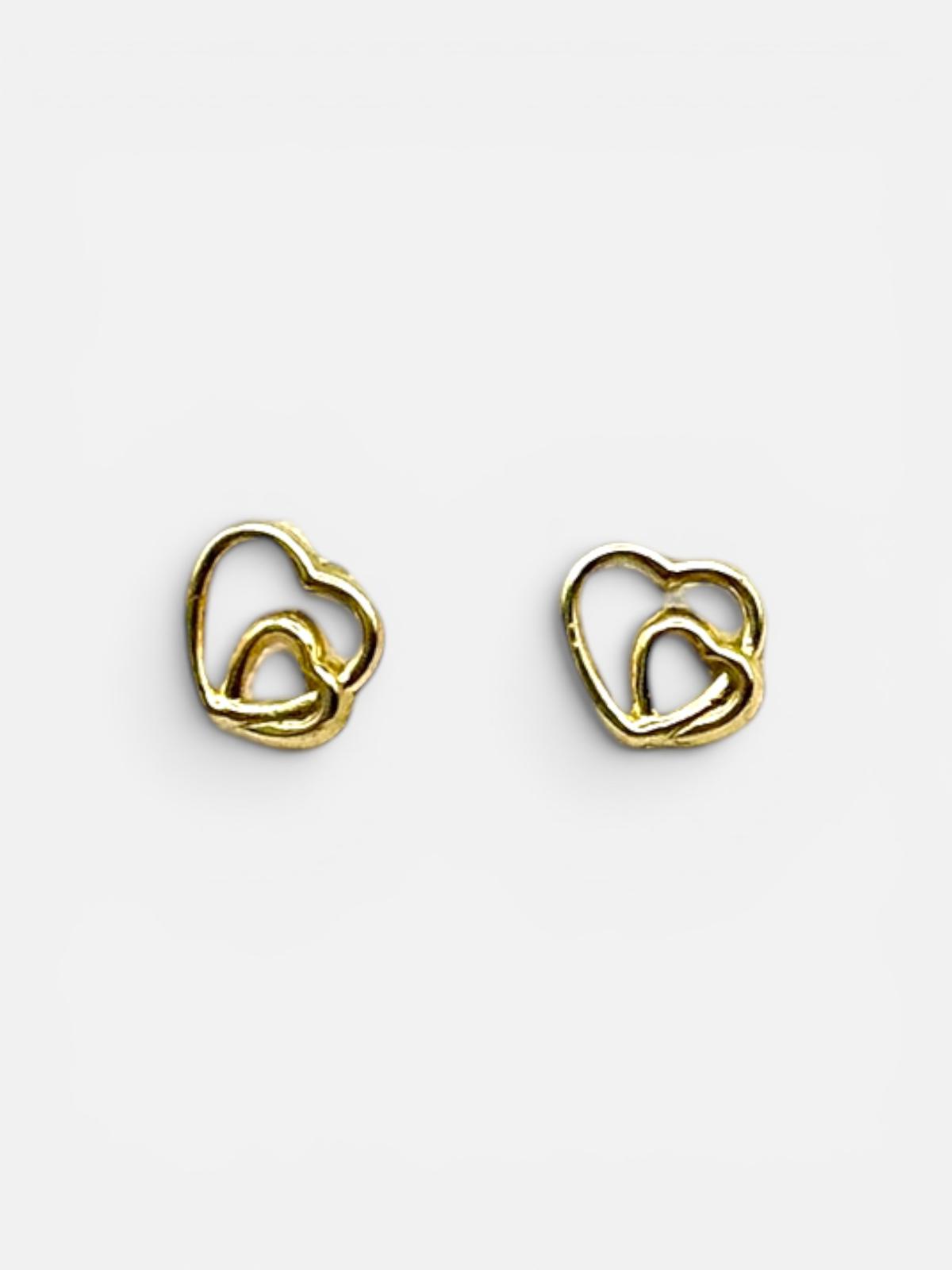 10K Gold Double Heart Stud Earrings