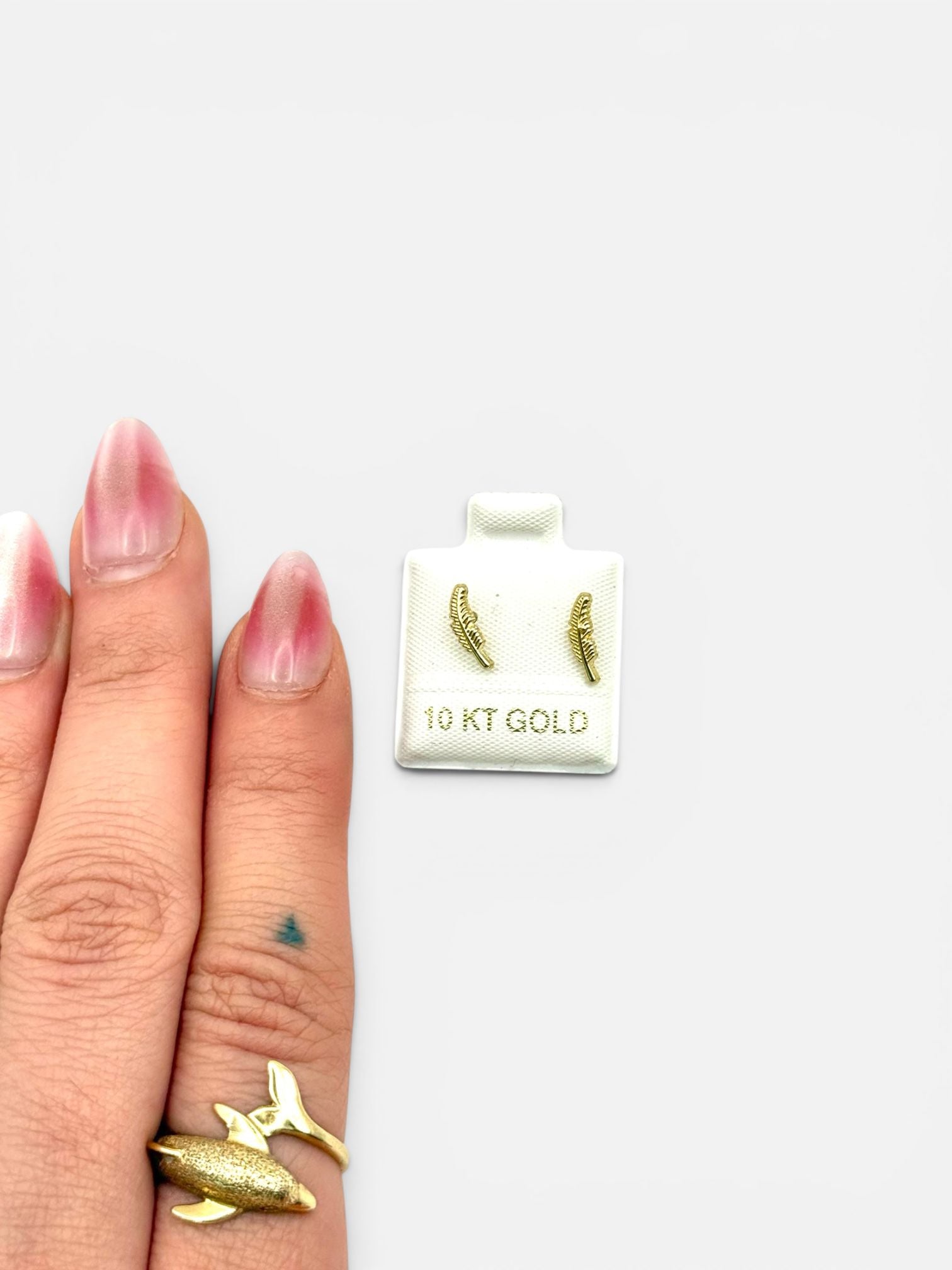 10K Gold Feather Stud Earrings