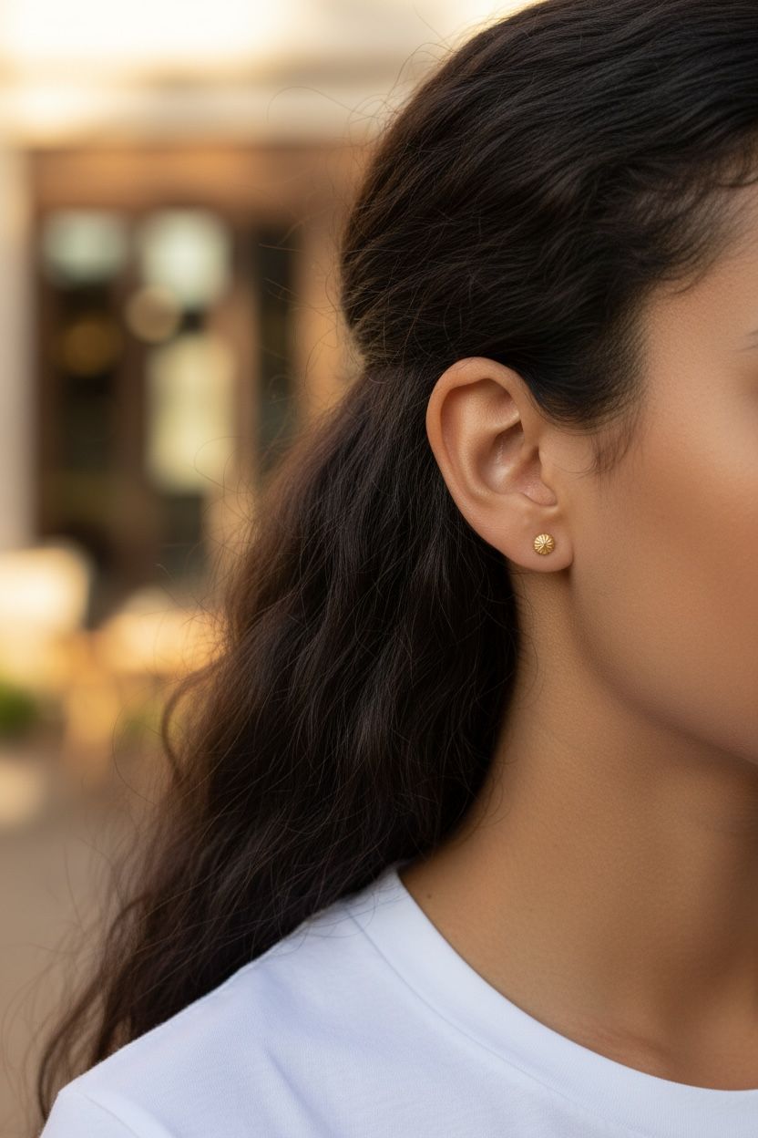 10K Gold Half Sphere Diamond Cut Stud Earrings