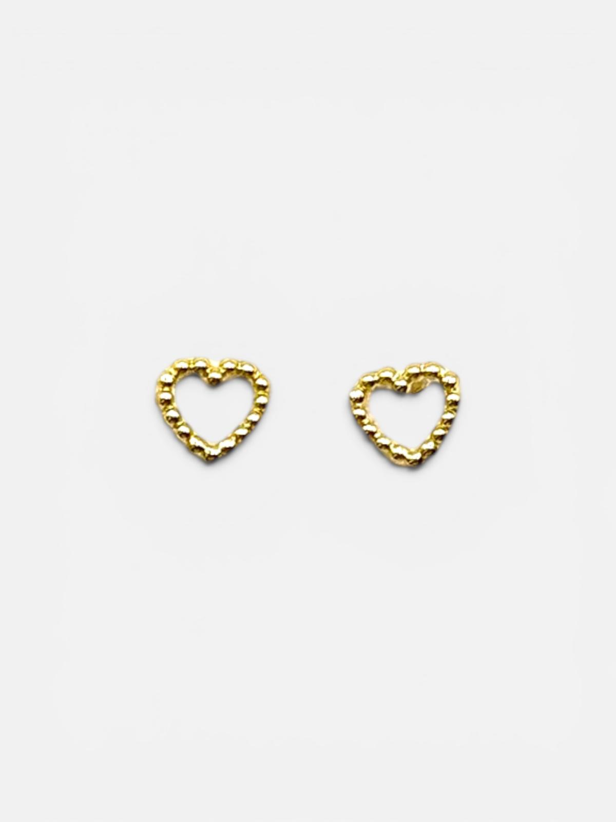 10K Gold Heart Beaded Stud Earrings