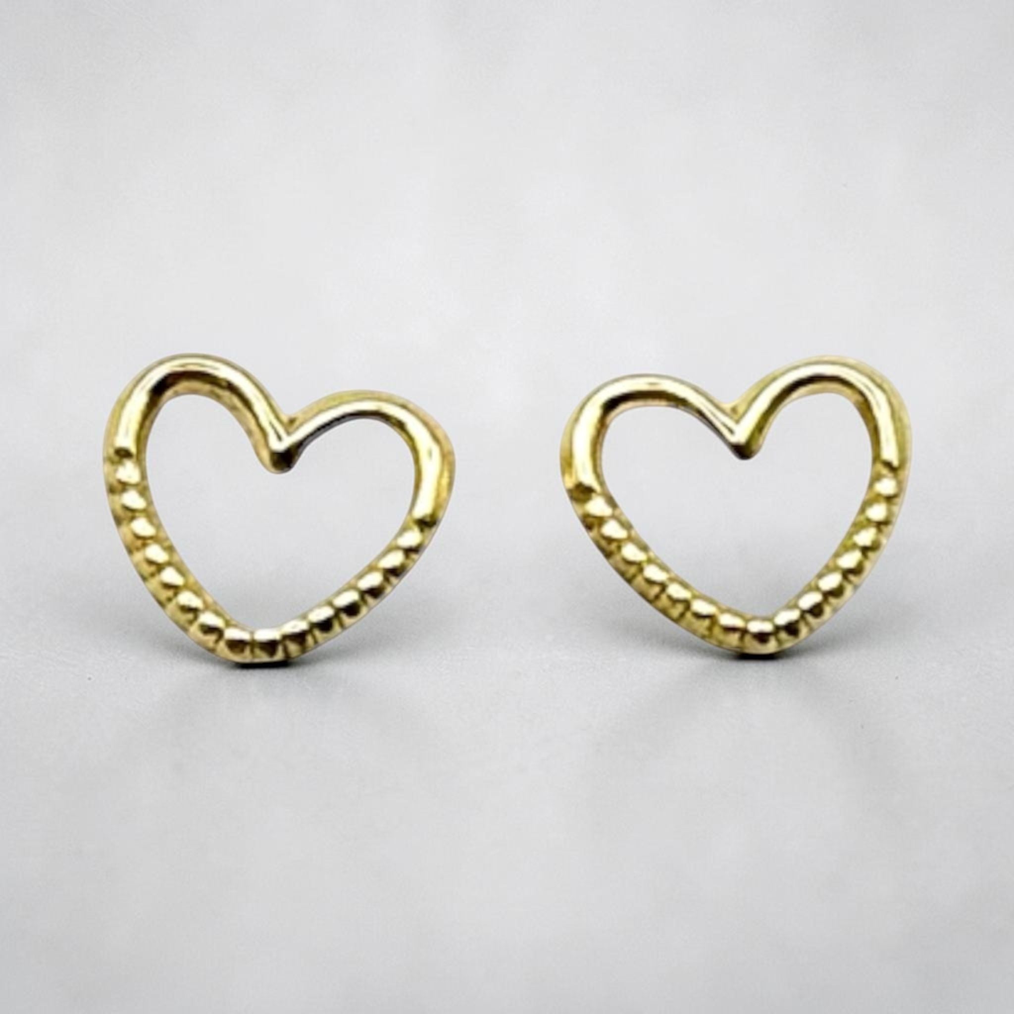 10K Gold Heart Beaded Stud Earrings