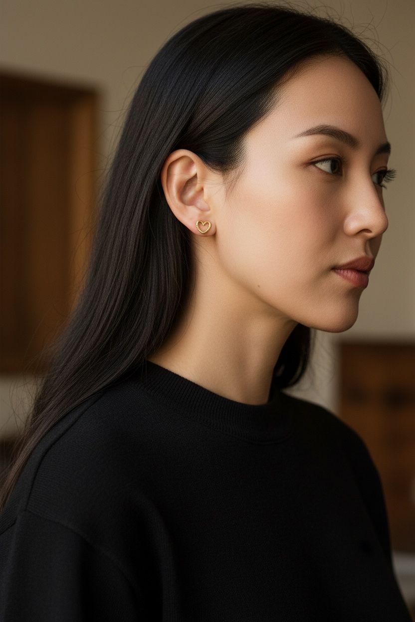 10K Gold Heart Beaded Stud Earrings