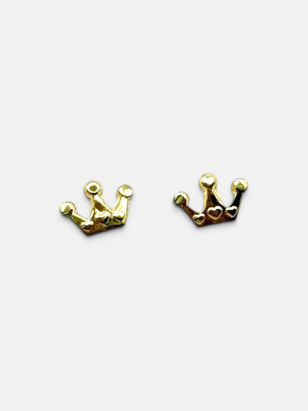 10K Gold Heart-Crown Stud Earrings