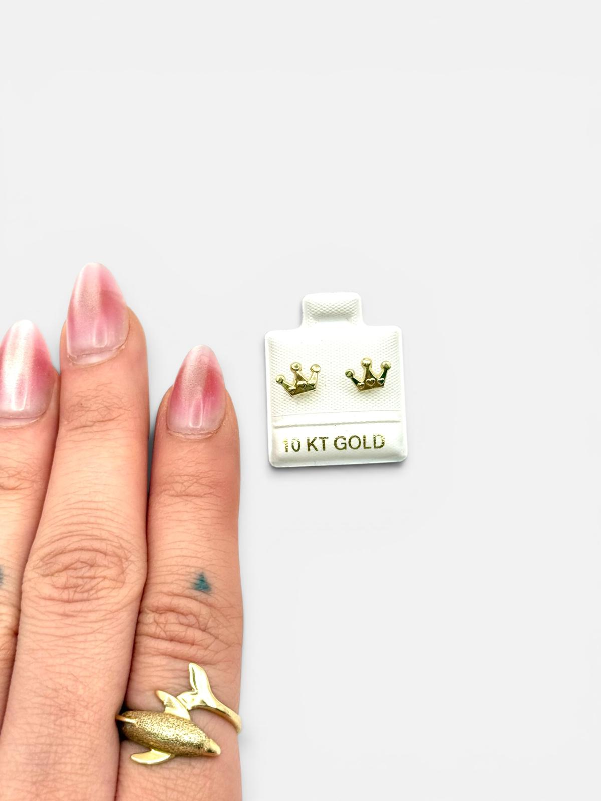 10K Gold Heart-Crown Stud Earrings