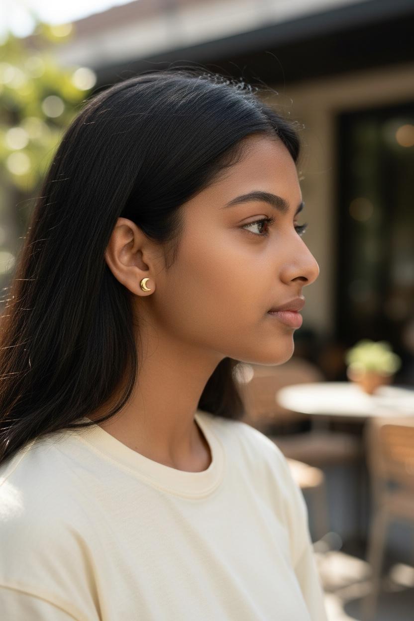 10K Gold Moon Stud Earrings