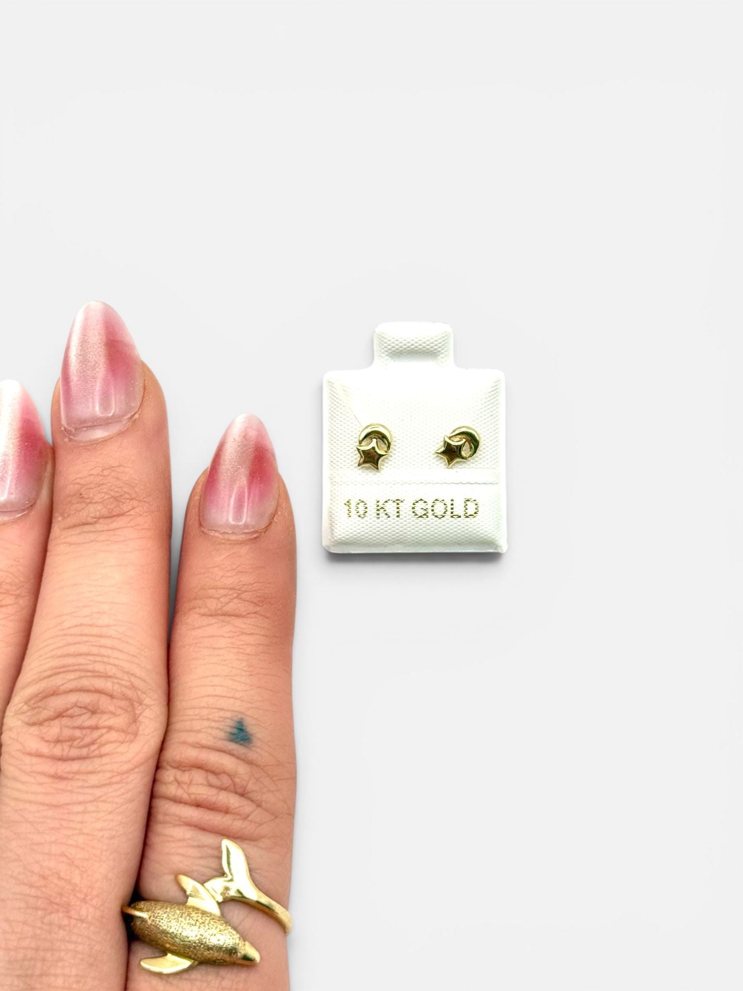 10K Gold Star-Moon Stud Earrings