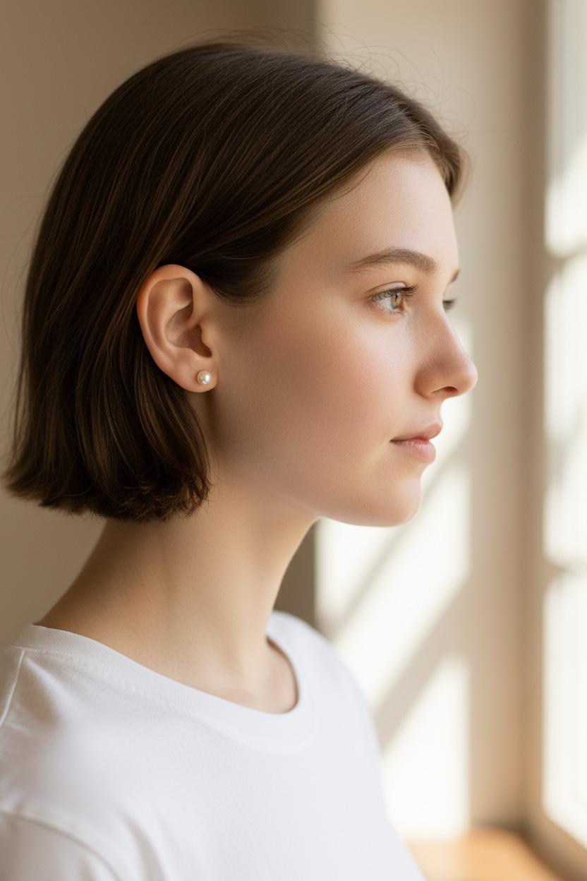 10K Gold Pearl Stud Earrings
