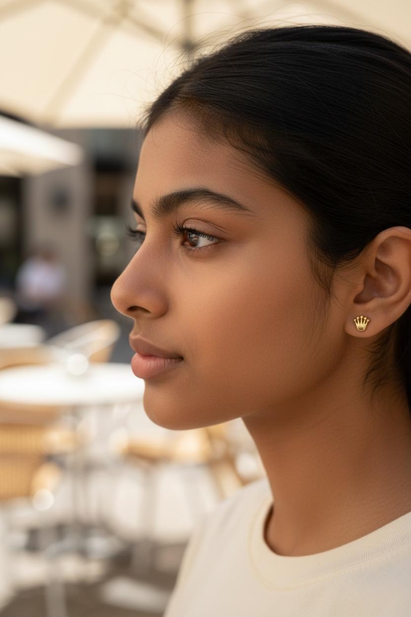 10K Gold Queen Crown Stud Earrings