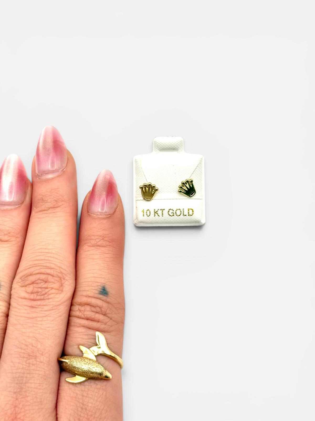 10K Gold Queen Crown Stud Earrings